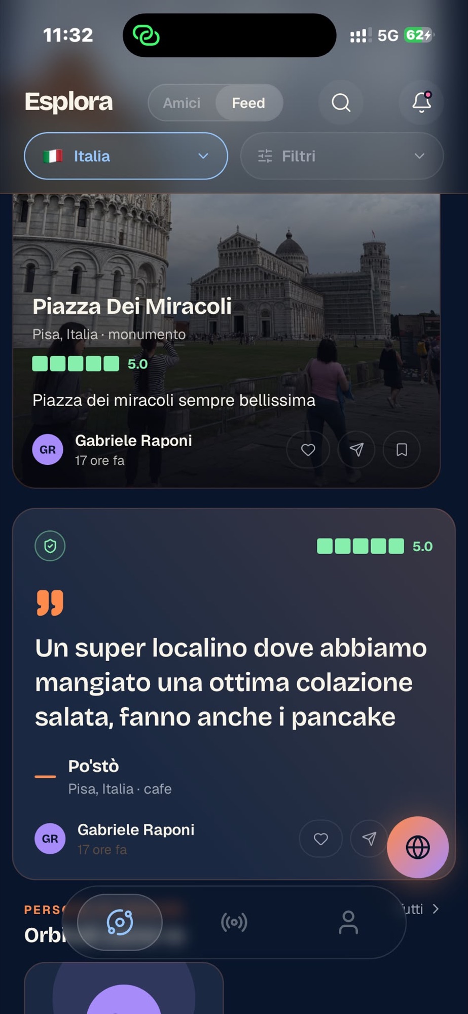 Schermata Esplora di Orbita con il feed di recensioni